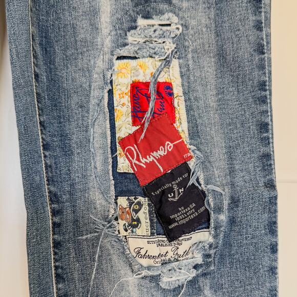 A.Z.I New York, Distressed Layered Patchwork Relaxed Boyfriend Jeans, Women's 4 - Picture 11 of 15